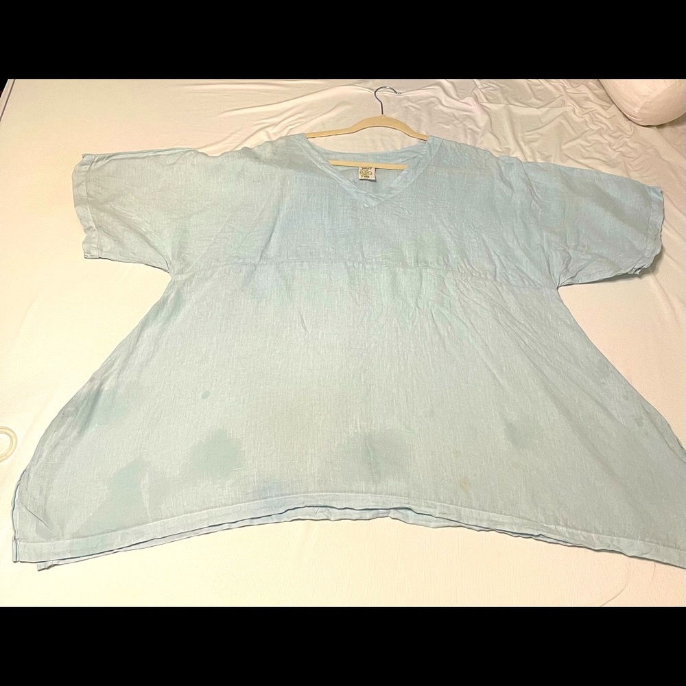 Match Point - 100% Linen tunic top Aqua (size L)